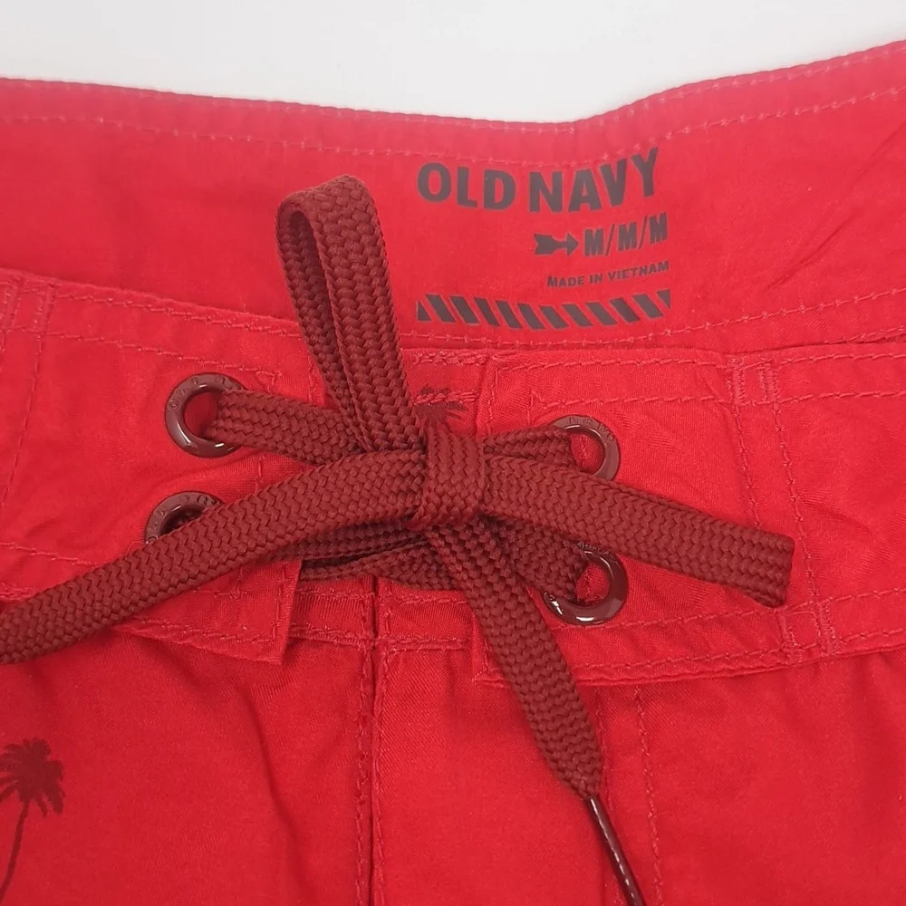 Old Navy Mens Red Palm Tree Print Board Shorts Swim‎ Trunks Medium NWT